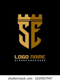 Fortress shield initial S E logo template vector