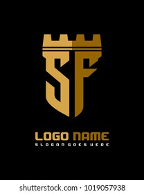 Fortress shield initial S F logo template vector