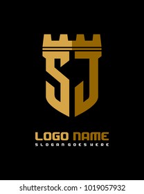 Fortress shield initial S J logo template vector