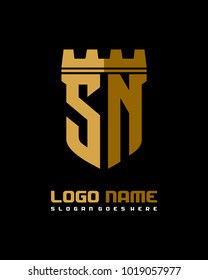 Fortress shield initial S N logo template vector