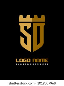 Fortress shield initial S O logo template vector