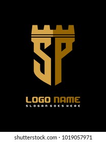 Fortress shield initial S P logo template vector