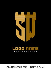 Fortress shield initial S W logo template vector
