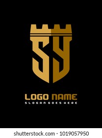 Fortress shield initial S Y logo template vector