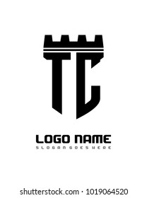 Fortress shield initial T C logo template vector