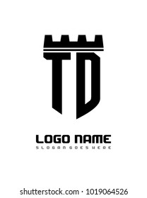 Fortress shield initial T D logo template vector