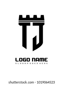 Fortress shield initial T J logo template vector