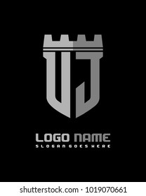 Fortress shield initial U J logo template vector