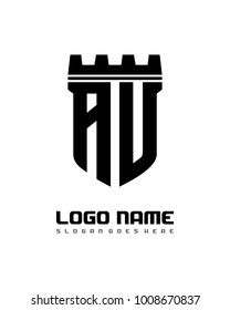 Fortress shield initial A U logo template vector