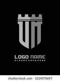 Fortress shield initial U M logo template vector