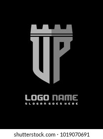 Fortress shield initial U P logo template vector