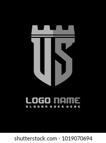 Fortress shield initial U S logo template vector