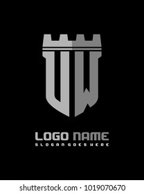 Fortress shield initial U W logo template vector