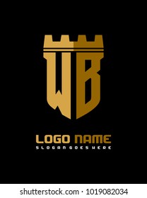 Fortress shield initial W B logo template vector