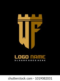Fortress shield initial W F logo template vector