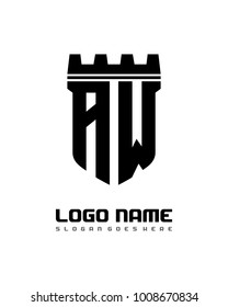 Fortress shield initial A W logo template vector
