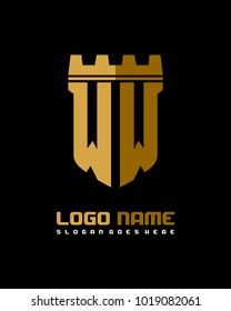 Fortress shield initial W W logo template vector