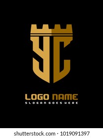 Fortress shield initial Y C logo template vector