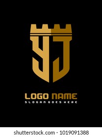 Fortress shield initial Y J logo template vector