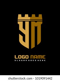 Fortress shield initial Y M logo template vector