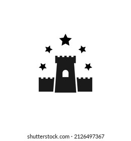 Fortress with stars icon. Best protection symbol. Tower, defense, castle, safety.  Landmark. Vector illustrarion isolated on white. 