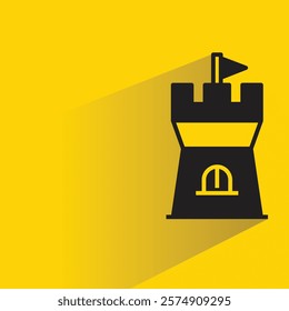 fortress tower icon with shadow on yellow background