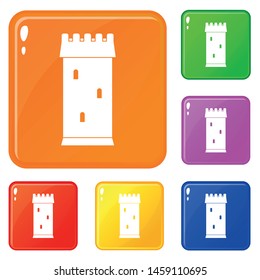 Fortress tower icons set collection vector 6 color isolated on white background