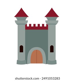 Fortress tower vector illustration, medieval stone castle, old royal building kingdom