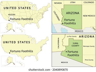 Fortuna Foothills census-designated place location on USA, Arizona state and Yuma County map