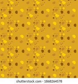 Fortuna gold geometric pattern of small, large circles and bubbles. Fortuna gold background with yellow, brown abstract