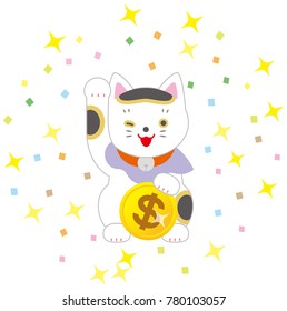 Fortune Cat and dollar. A cat inviting Japanese luck.
