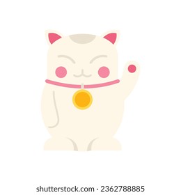 Fortune cat icon flat vector. Lucky maneki. Japan luck isolated