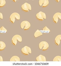 Fortune Cookie in Brown Background Seamless Pattern