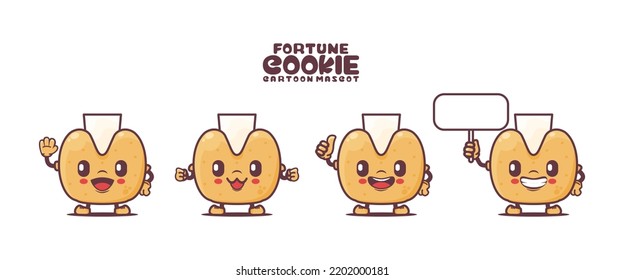 fortune cookie cartoon mascot with different expressions. food vector illustration.