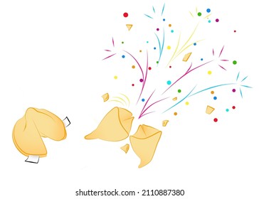 Fortune Cookie Celebration with Fireworks and Confetti