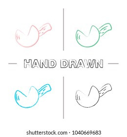 Fortune cookie hand drawn icons set. Color brush stroke. Cookie prediction. Isolated vector sketchy illustrations