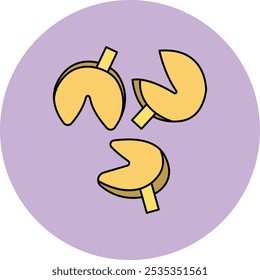 Fortune Cookie Icon Representing Good Luck, Surprises, and Cultural Traditions, Perfect for Highlighting Celebrations, Asian Cuisine, and Fun Dining Experiences with a Playful and Engaging Design.