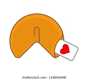 Fortune cookie love isolated. Heart on paper prediction. Vector illustration
