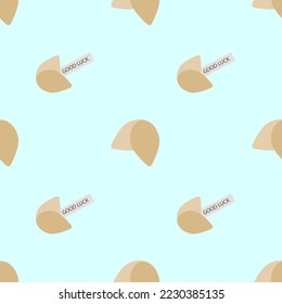 Fortune cookie, seamless pattern, vector. Fortune cookie pattern on a blue background.