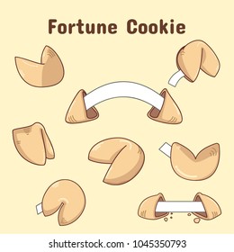 Fortune Cookie set Vector Illustrations 