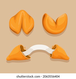 Fortune cookie symbol set cartoon illustration vector 