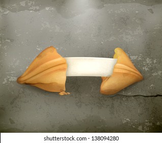 Fortune cookie, vector banner old style