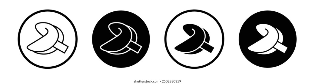 Fortune cookie vector icon set black filled and outlined style.