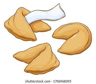 Fortune cookies con plantilla de papel en blanco, ilustración vectorial de dibujo manual aislada en fondo blanco