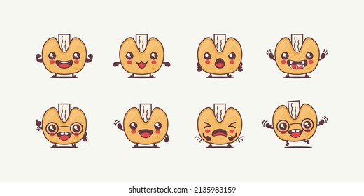 fortune cookies cartoon. snack vector illustration. with different faces and expressions. cute cartoon