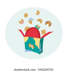 Fortune cookies in chinese box. Flat vector illustration. 