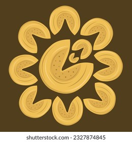 Fortune cookies flat vector illustration. Cute fortune cookies traditional cartoon vector illustration for graphic design and decorative element