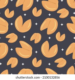 fortune cookies seamless pattern on dark background