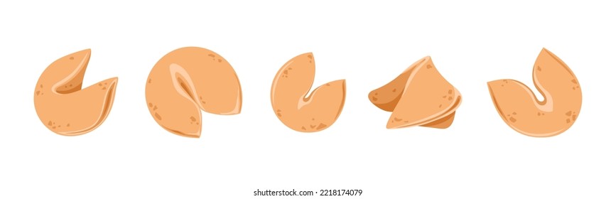 Fijar galletas de fortuna. Pan corto chino cerrado, comida de suerte. Ilustración aislada del vector. Postre crujiente.