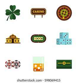 Fortune gambling icons set. Flat illustration of 9 fortune gambling vector icons for web